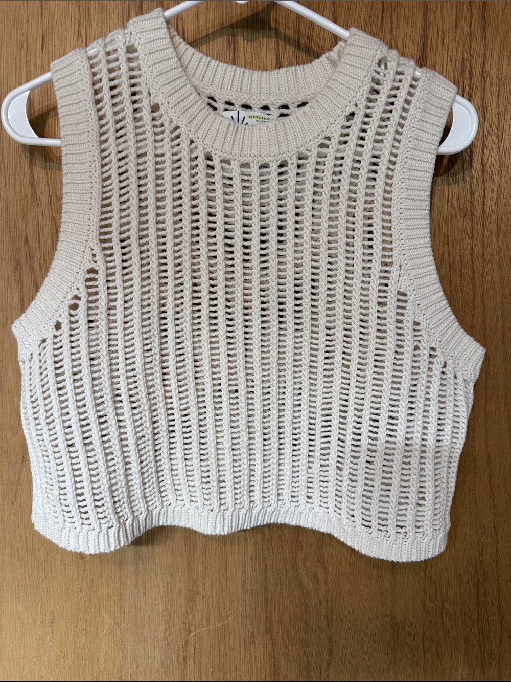 aerie Offline Crochet Open-Knit Crop Tank Top - Cream